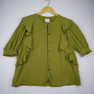 Saylor Revolve Alicia Top Gauze Peasant Blouse Button Up Ruffle Green Size Large